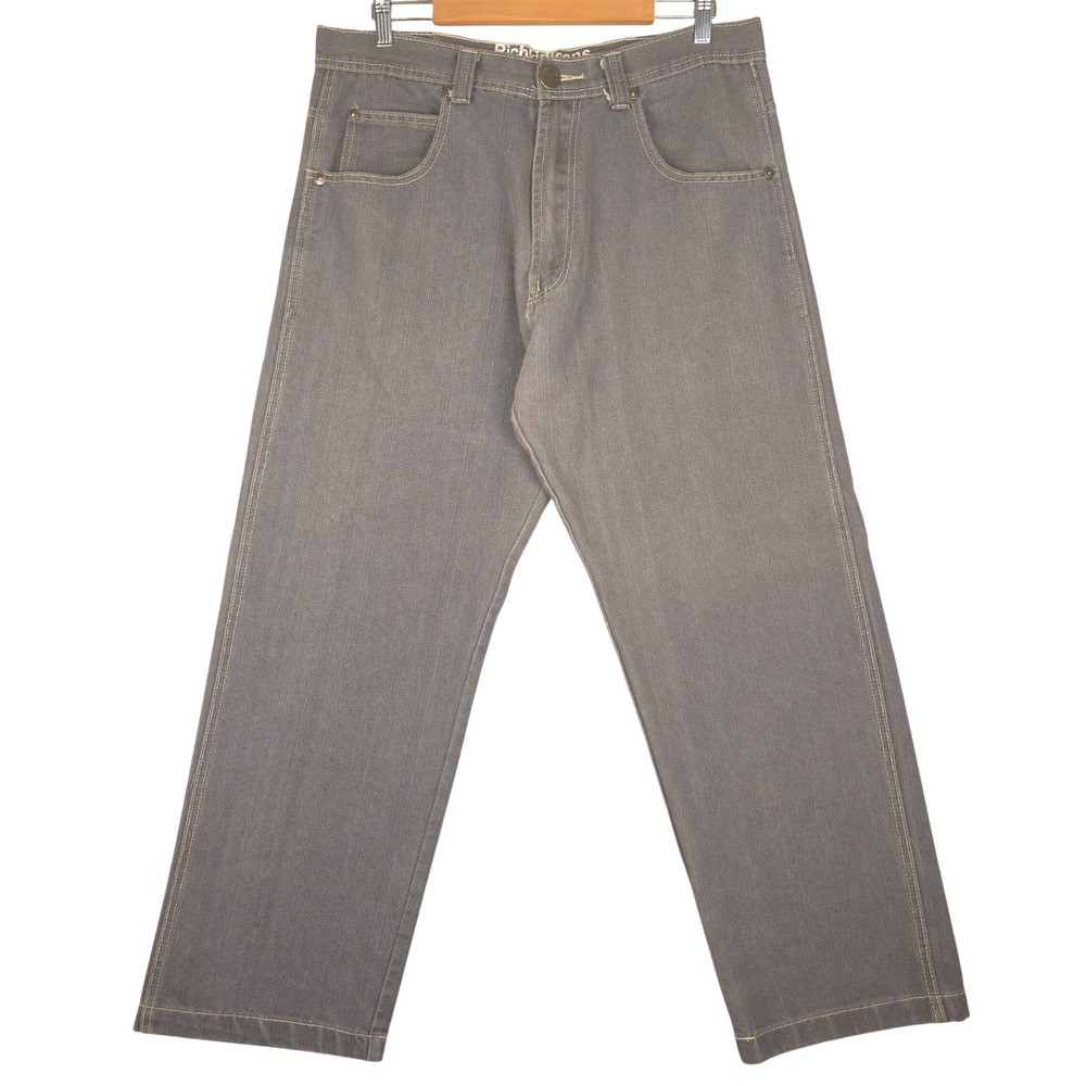 Richkidjeans Men's Gray Denim Jeans Wide‎ Leg Baggy Pants 38x32 (Fit 36x29)